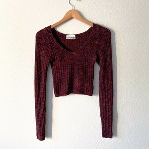 Urban Outfitters Knit Burgundy Ribbed Vneck Short
